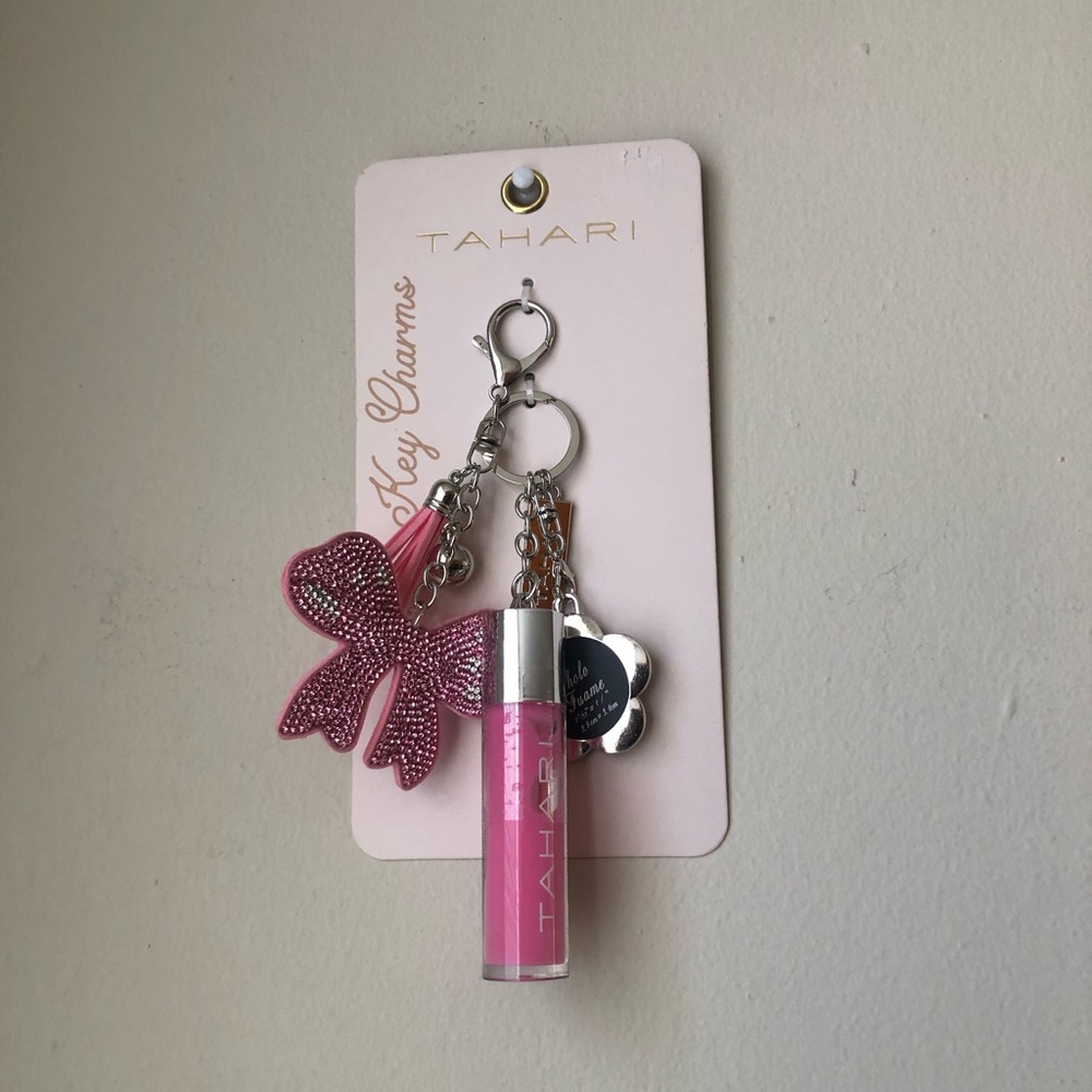 Tahari Pink Bow & Lip Gloss Charm Keychain/bag charm